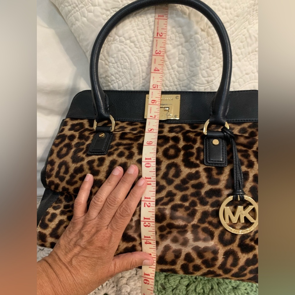 Michael Kors Leopard Calf Hair Tote Bag with Black Leather & Gold Accents - Picture 8 of 16